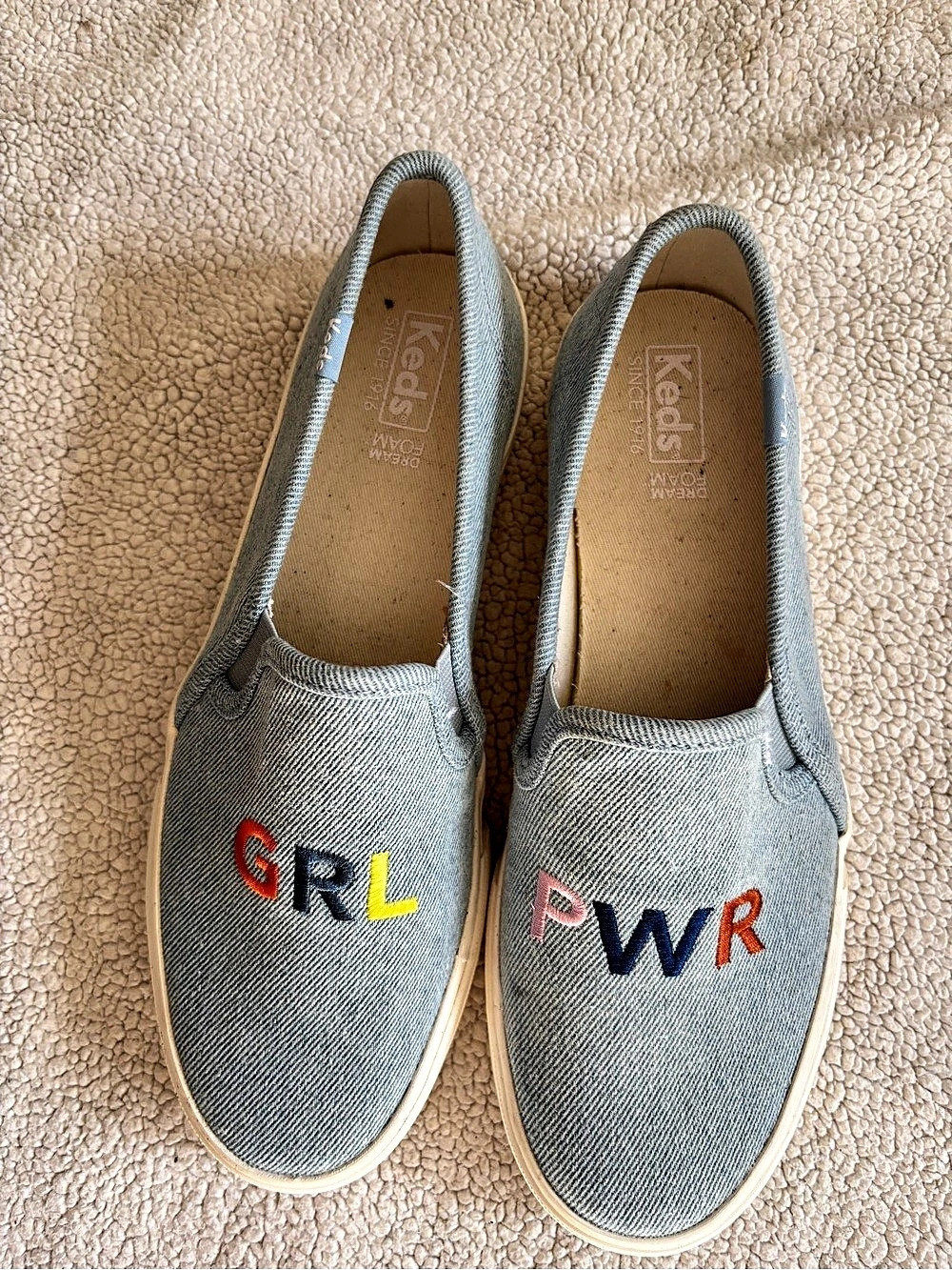 Keds Double Decker Girl Power Denim Slip On Sneakers NBW
